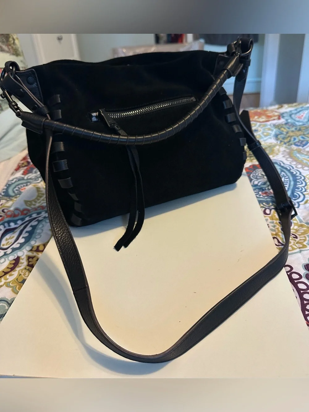 Aimee Kestenberg Zen Hobo Black Suede & Leather Handbag